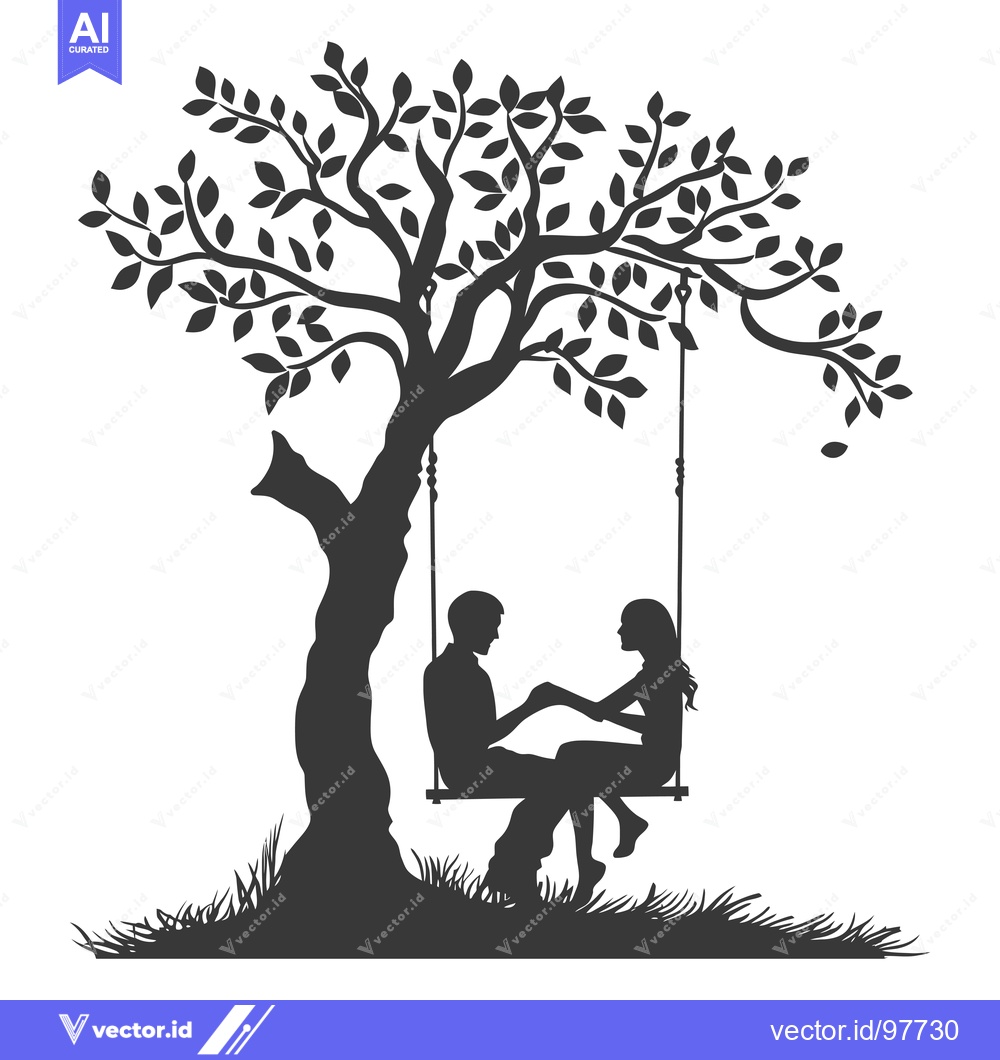 Premium Vector of Silhouette of a couple holding hands on a swing under a tree