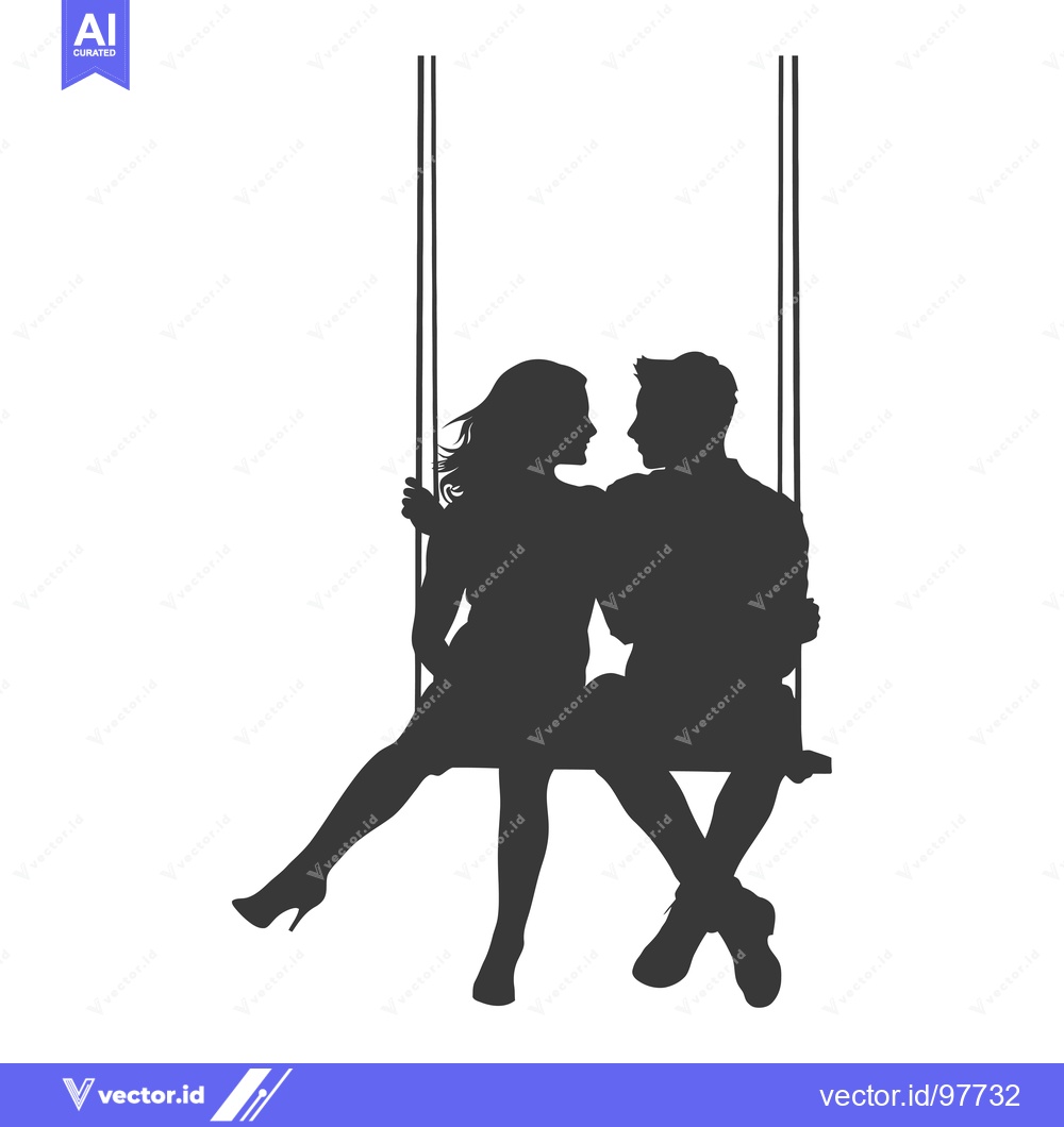 Premium Vector of Silhouette of a couple in love on a swing