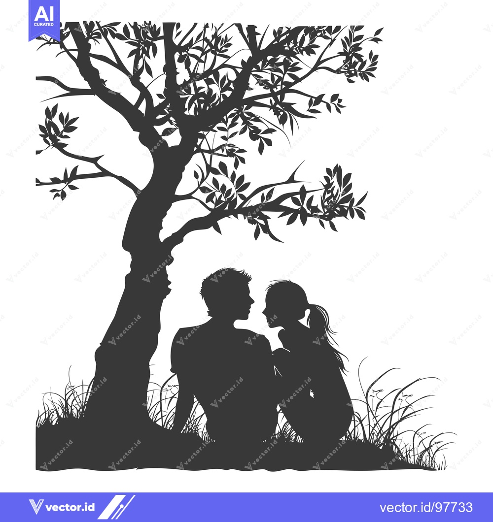 Premium Vector of Silhouette of a couple in love under a tree