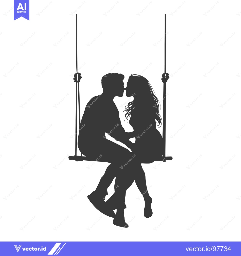Premium Vector dari Silhouette of a Couple Kissing on a Swing