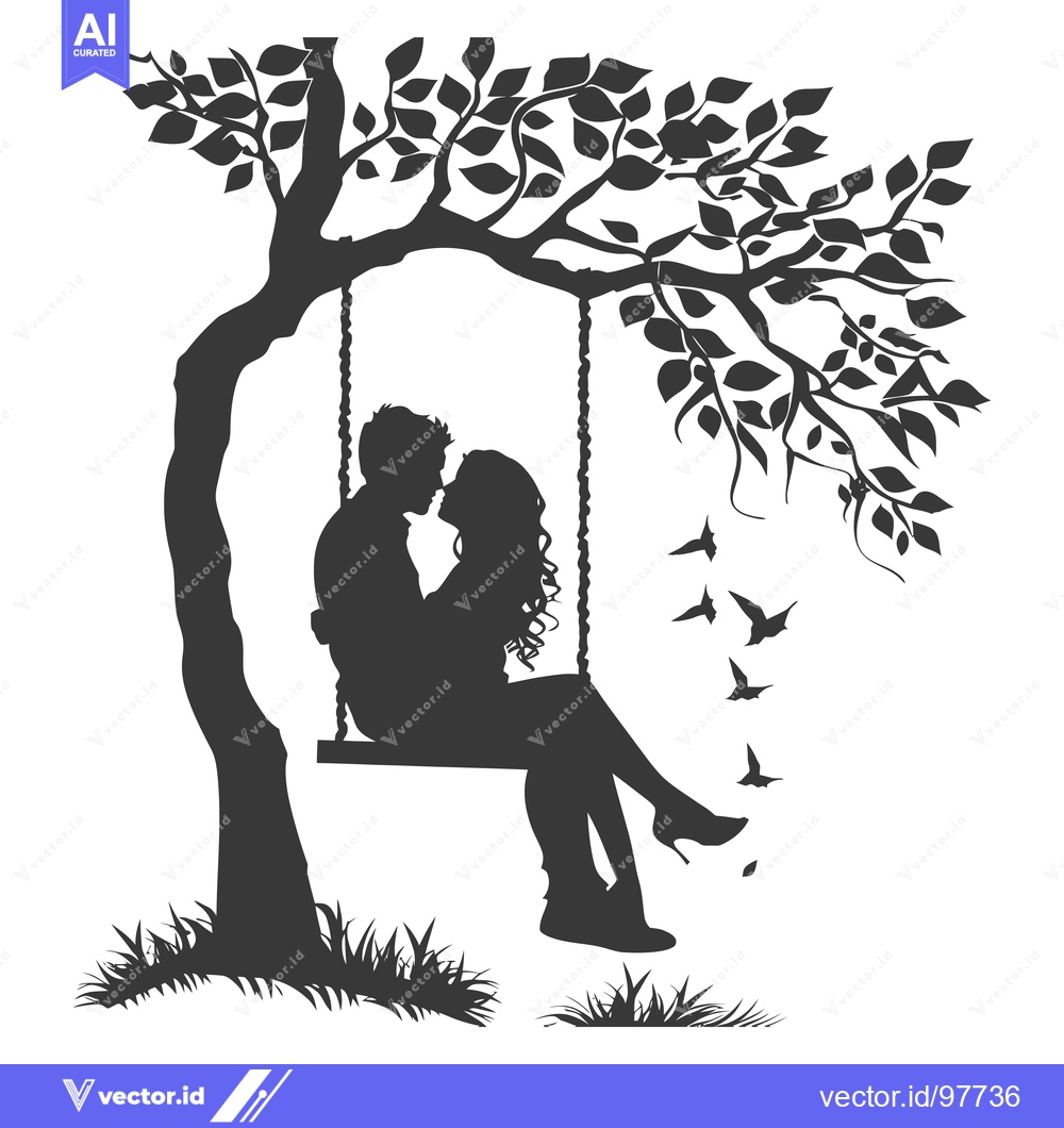 Premium Vector dari Silhouette of a Couple Kissing on a Swing Under a Tree
