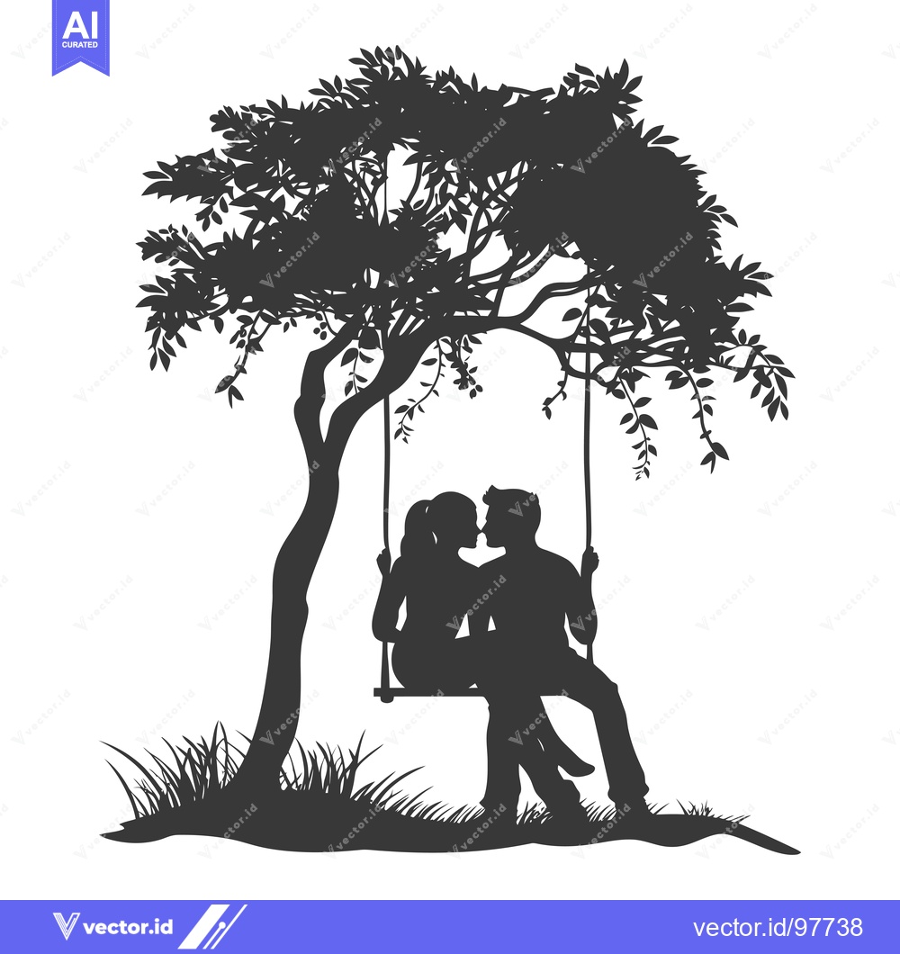 Premium Vector dari Silhouette of a Couple Kissing on a Swing Under a Tree