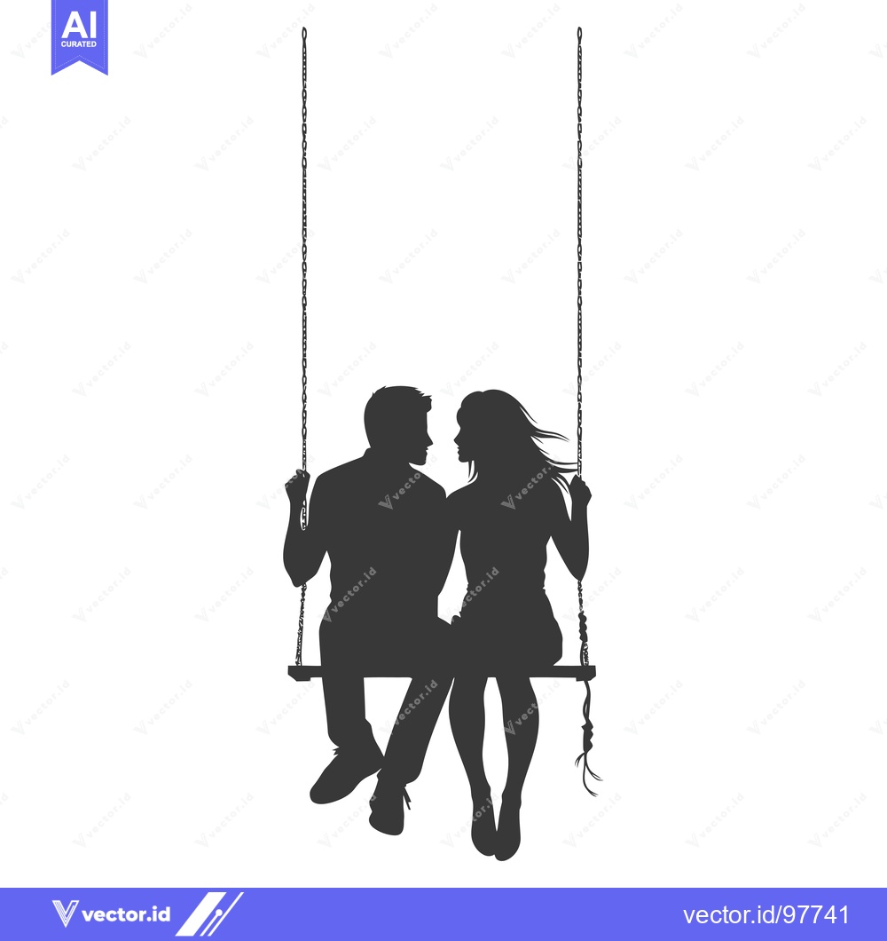 Premium Vector of Silhouette of a Couple on a Swing