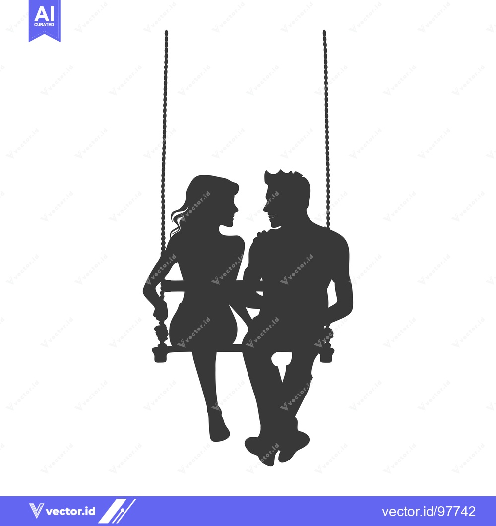 Premium Vector of Silhouette of a Couple on a Swing