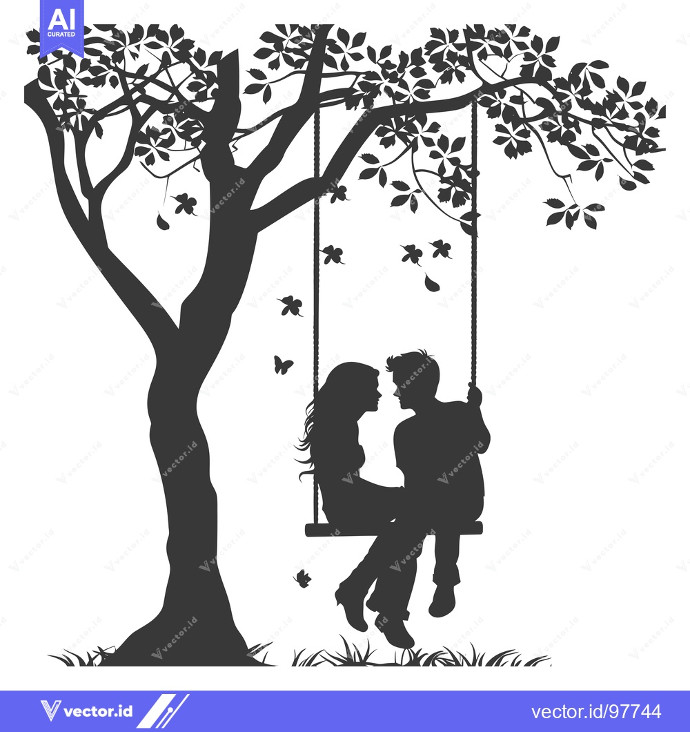 Premium Vector dari Silhouette of a couple on a swing beneath a tree