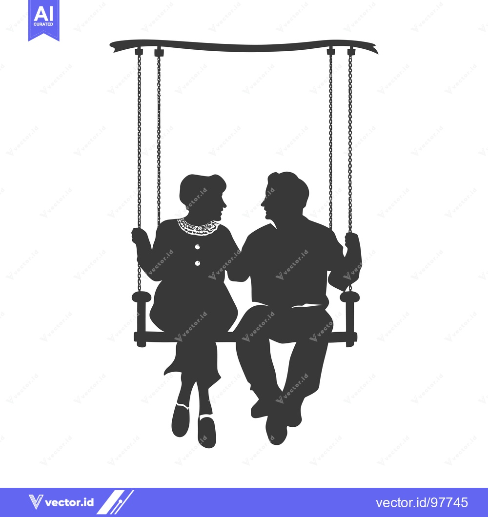 Premium Vector dari Silhouette of a couple on a swing, facing each other