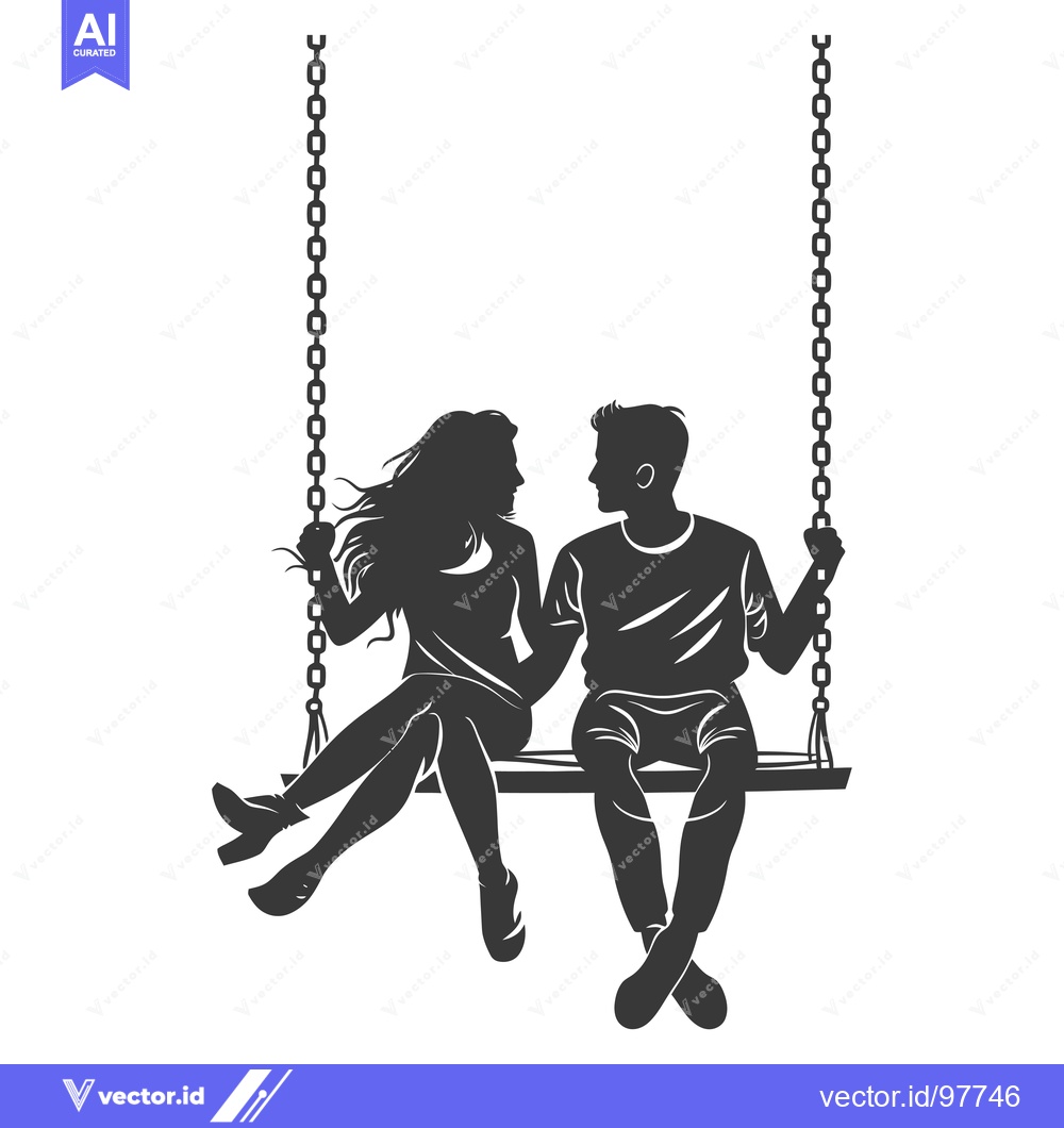Premium Vector of Silhouette of a Couple on a Swing, Facing Each Other