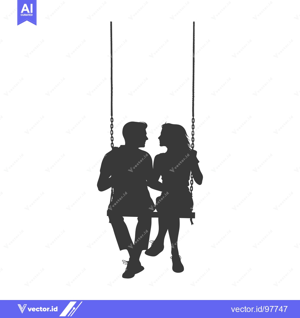 Premium Vector of Silhouette of a couple on a swing facing each other