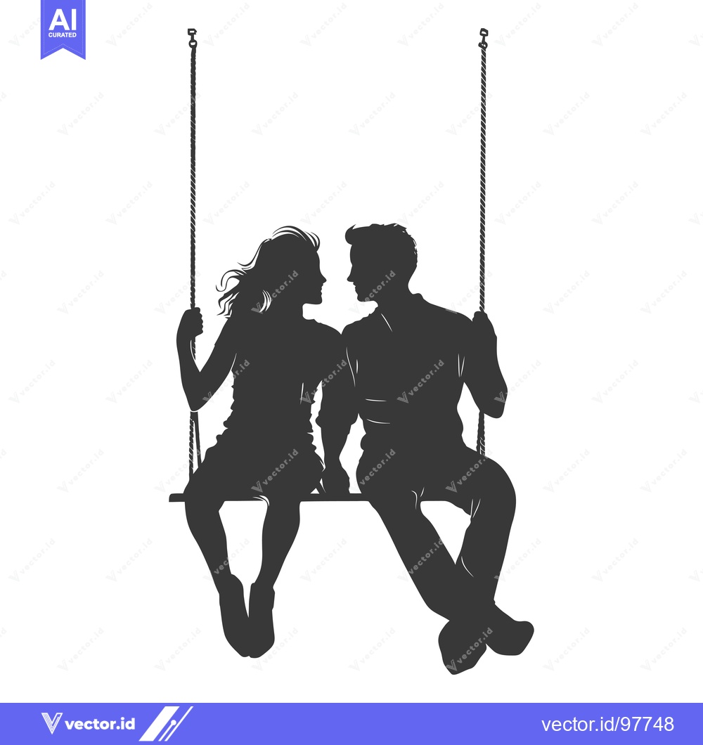 Premium Vector dari Silhouette of a Couple on a Swing Facing Each Other