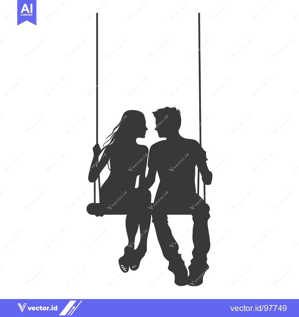 Premium Vector dari Silhouette of a Couple on a Swing Facing Each Other