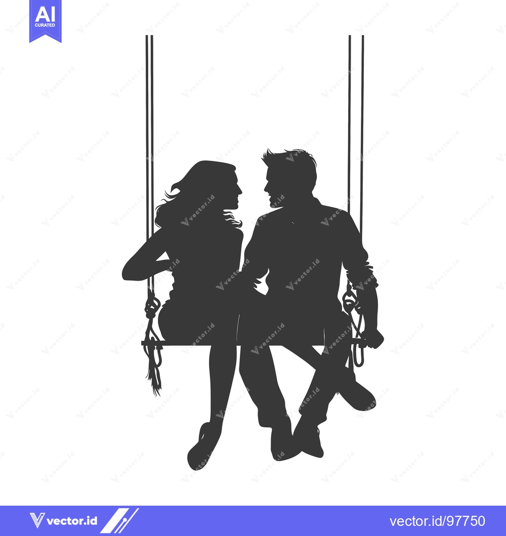 Premium Vector dari Silhouette of a Couple on a Swing, Gazing at Each Other