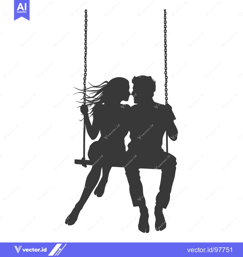 Premium Vector dari Silhouette of a couple on a swing, gazing into each other's eyes.