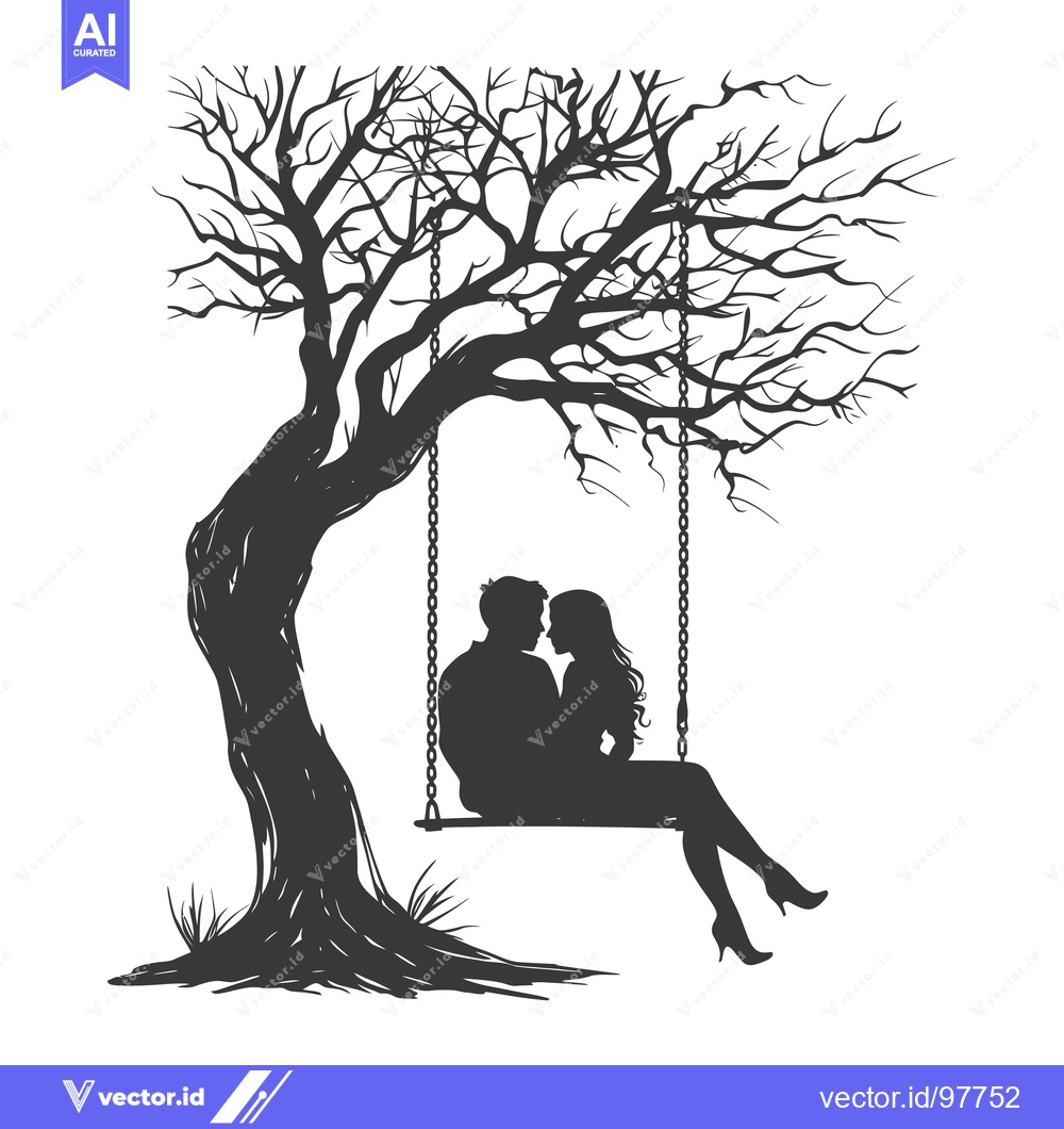 Premium Vector dari Silhouette of a couple on a swing hanging from a bare tree