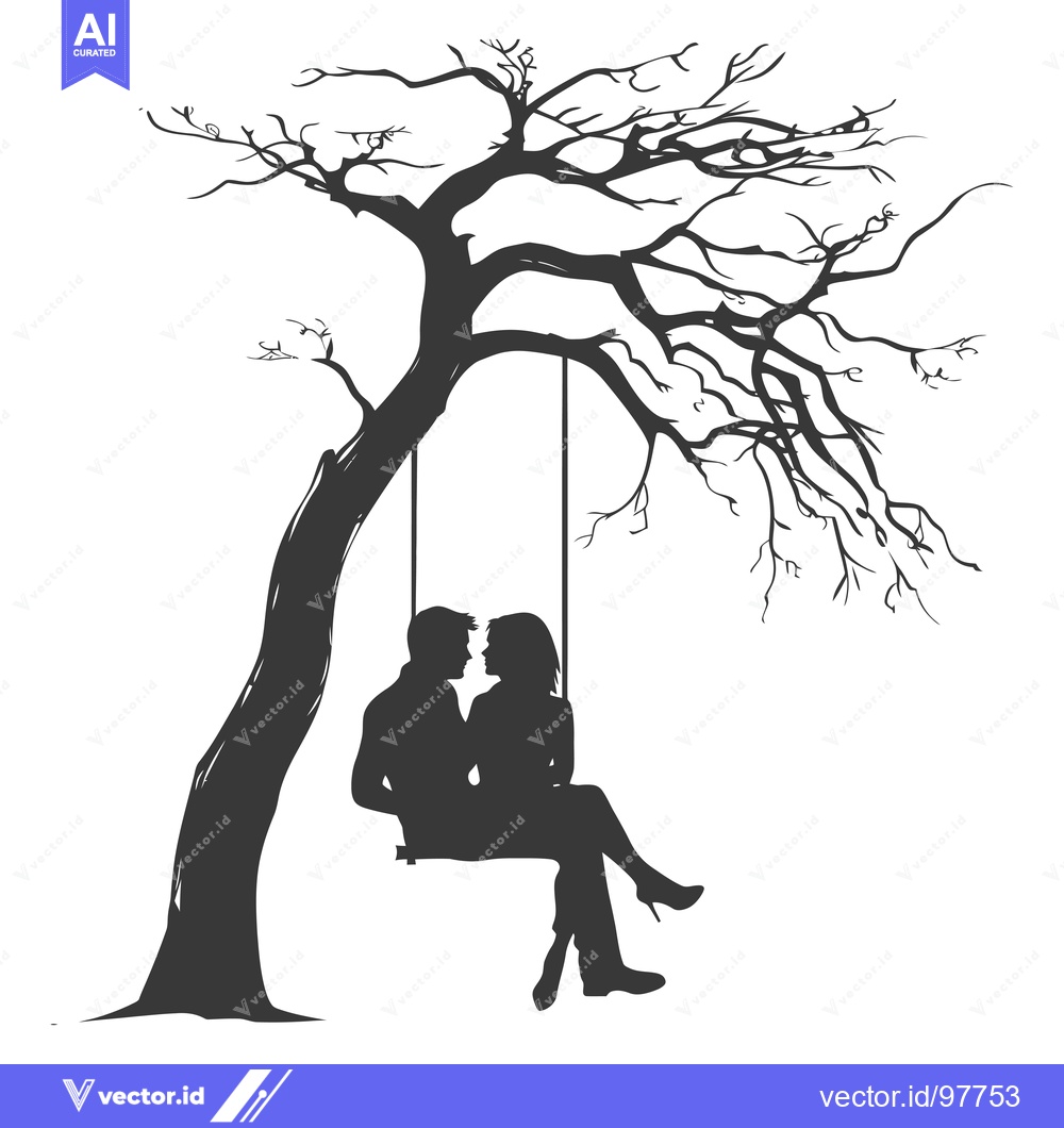 Premium Vector dari Silhouette of a Couple on a Swing Hanging from a Bare Tree