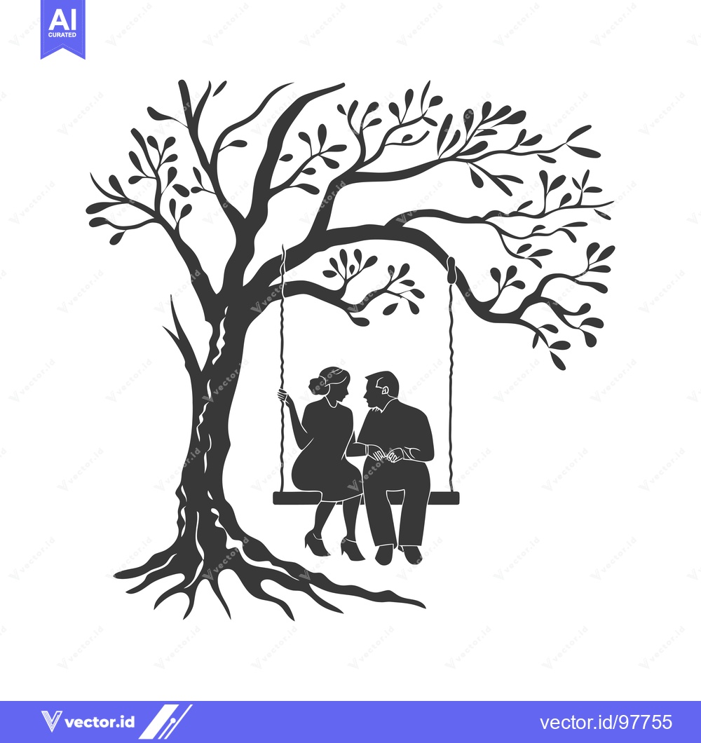 Premium Vector of Silhouette of a couple on a swing hanging from a tree