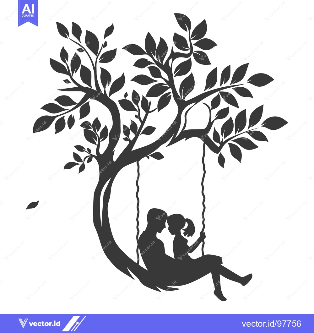 Premium Vector of Silhouette of a Couple on a Swing Hanging from a Tree
