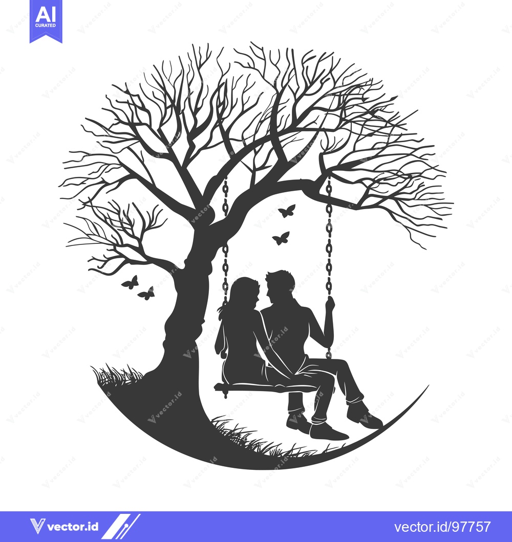 Premium Vector of Silhouette of a Couple on a Swing Hanging From a Tree