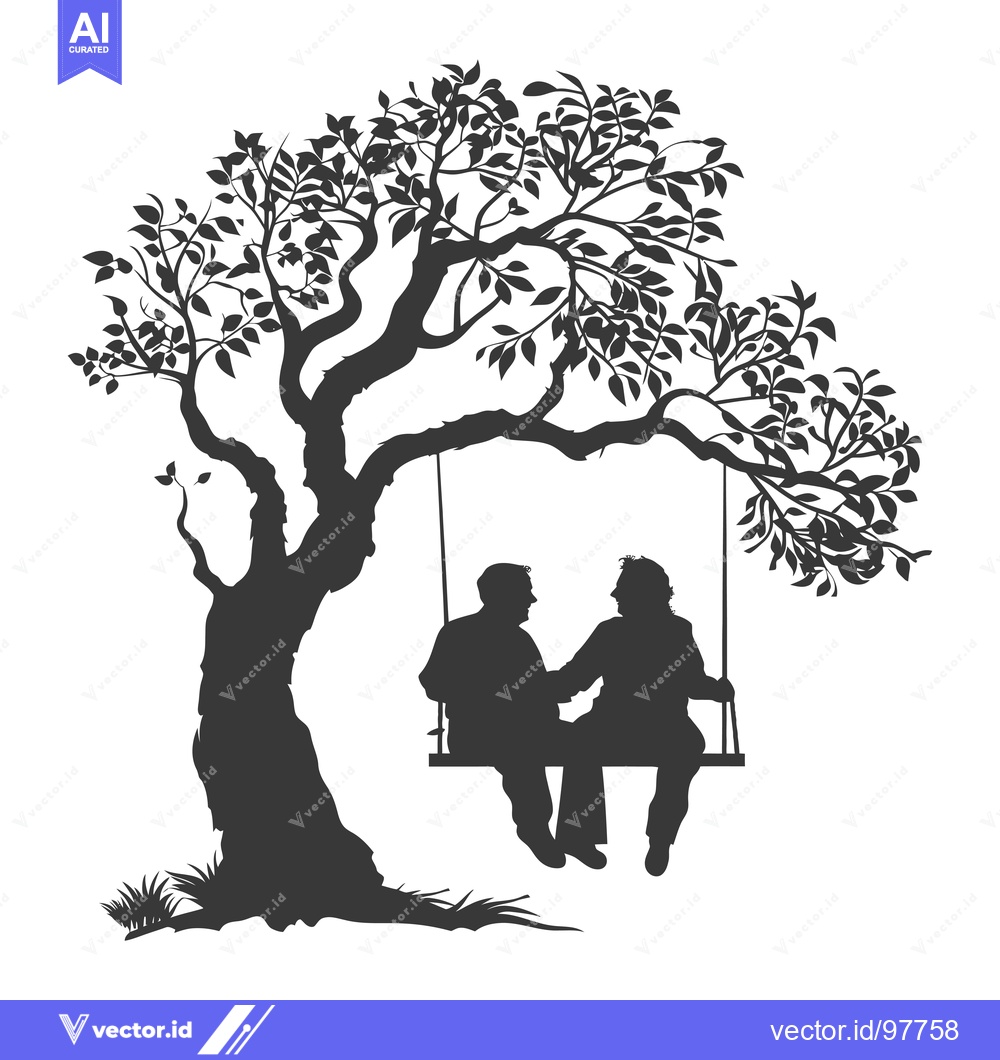 Premium Vector of Silhouette of a Couple on a Swing Hanging from a Tree