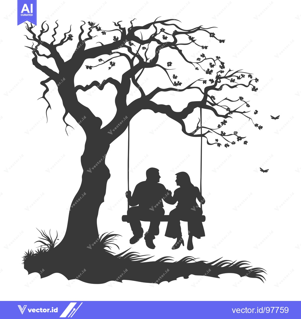 Premium Vector dari Silhouette of a Couple on a Swing Hanging from a Tree