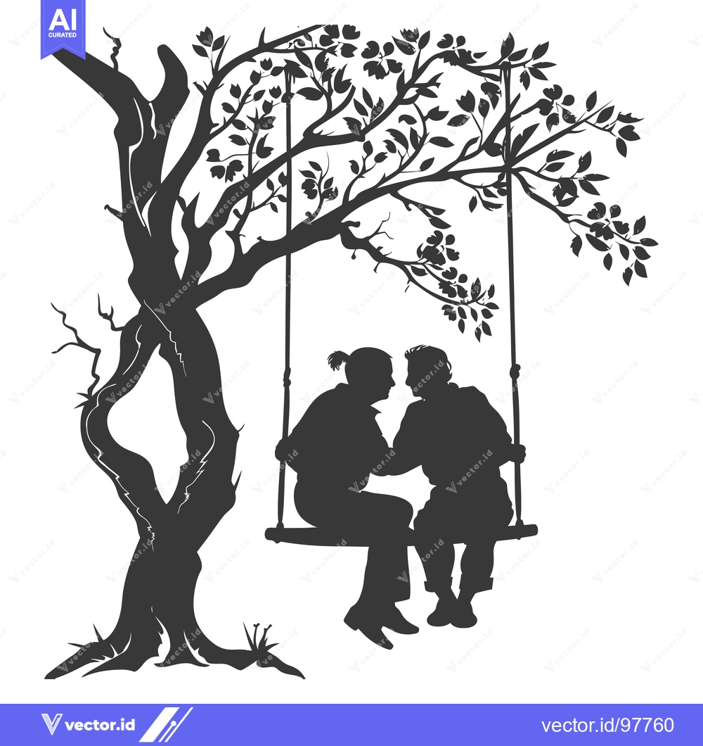 Premium Vector of Silhouette of a couple on a swing hanging from a tree