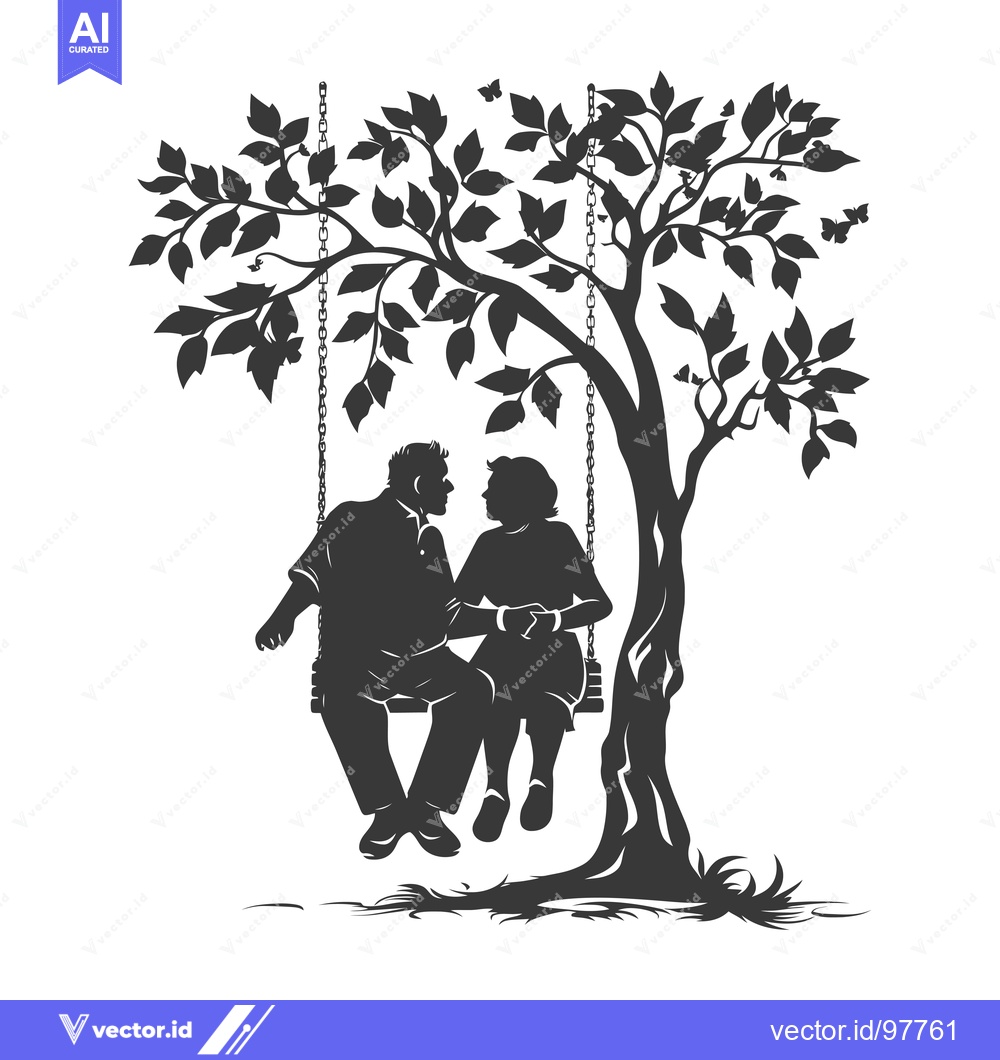 Premium Vector of Silhouette of a Couple on a Swing Hanging from a Tree