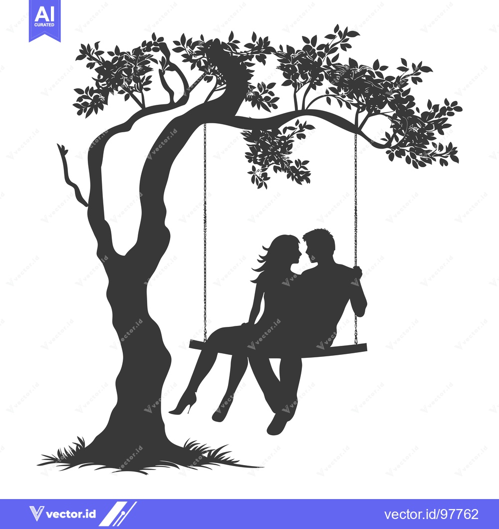 Premium Vector dari Silhouette of a Couple on a Swing Hanging From a Tree