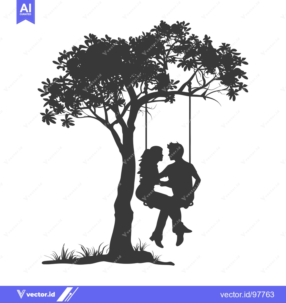 Premium Vector of Silhouette of a Couple on a Swing Hanging from a Tree