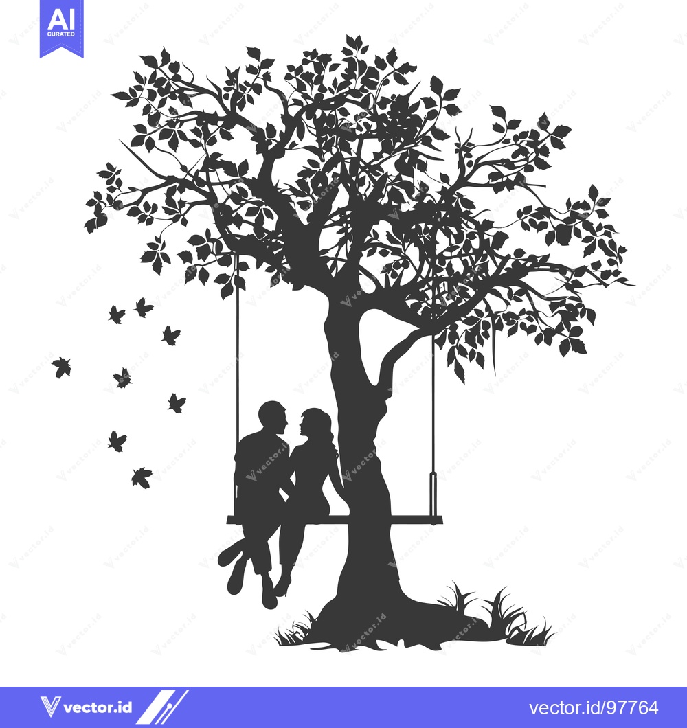 Premium Vector dari Silhouette of a Couple on a Swing Hanging From a Tree