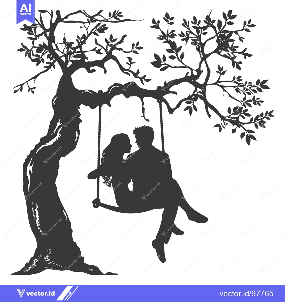 Premium Vector dari Silhouette of a Couple on a Swing Hanging from a Tree