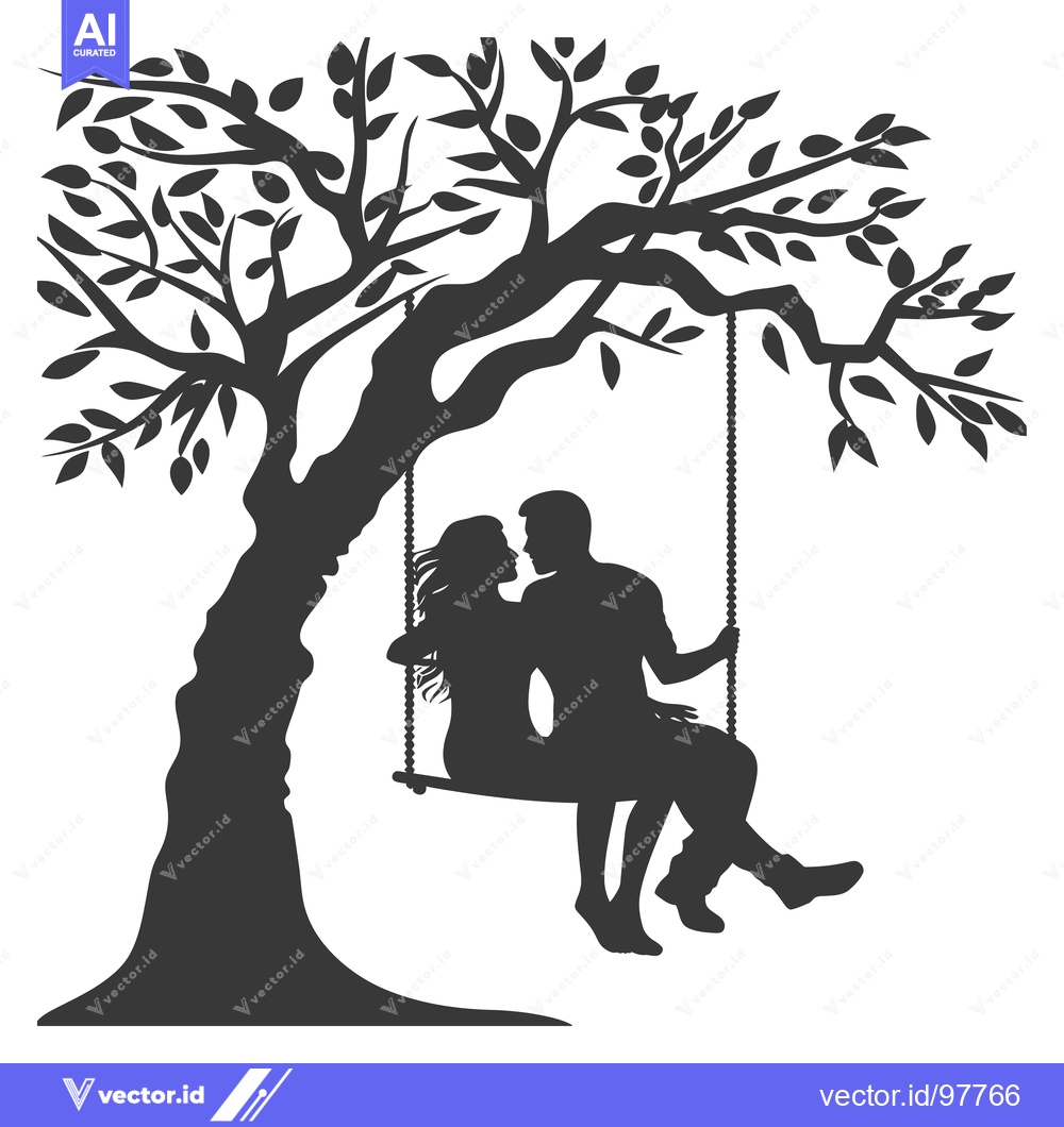Premium Vector dari Silhouette of a Couple on a Swing Hanging from a Tree