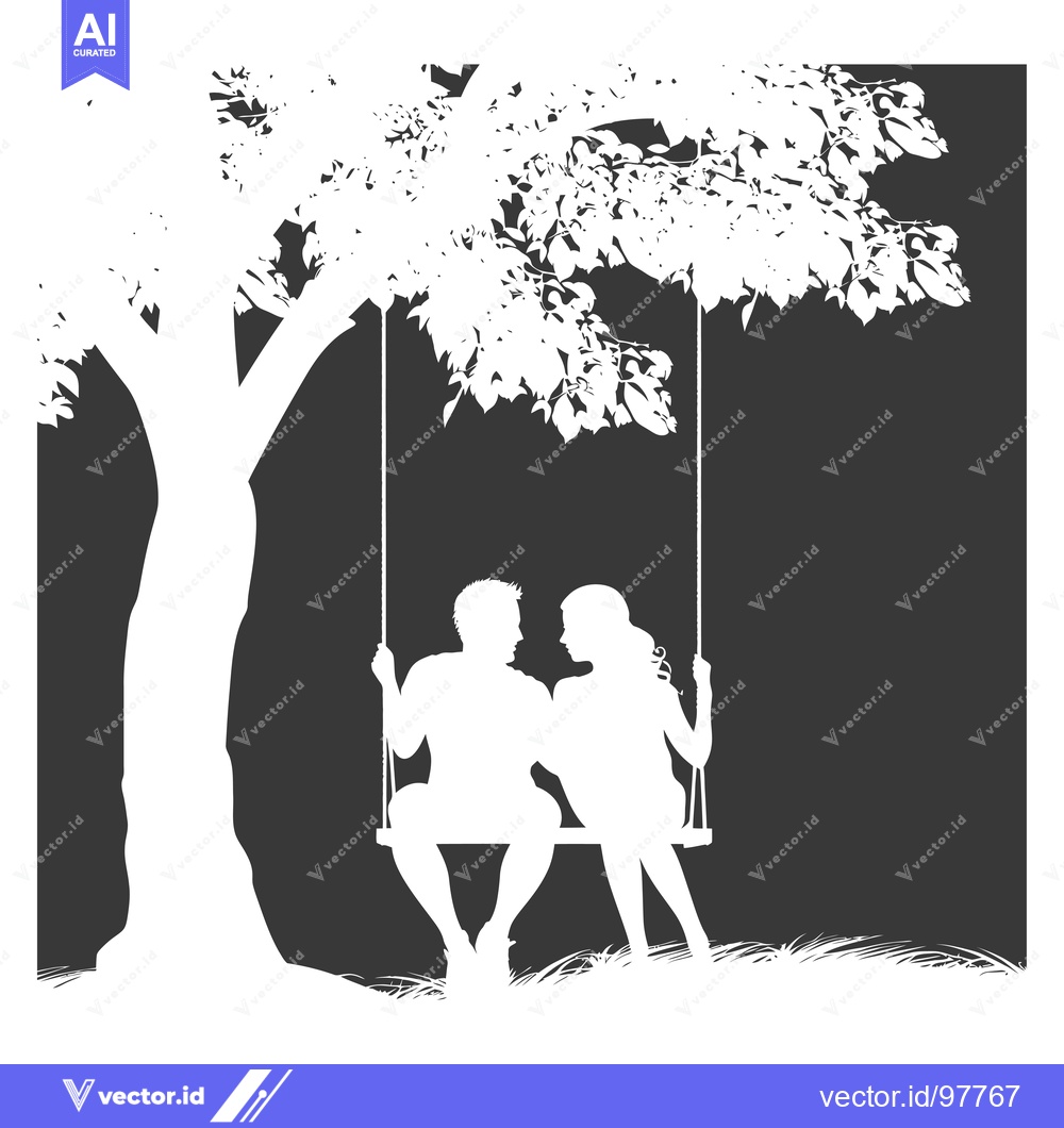 Premium Vector of Silhouette of a Couple on a Swing Hanging from a Tree