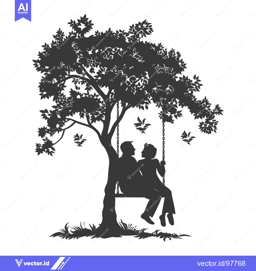 Premium Vector of Silhouette of a couple on a swing in a tree
