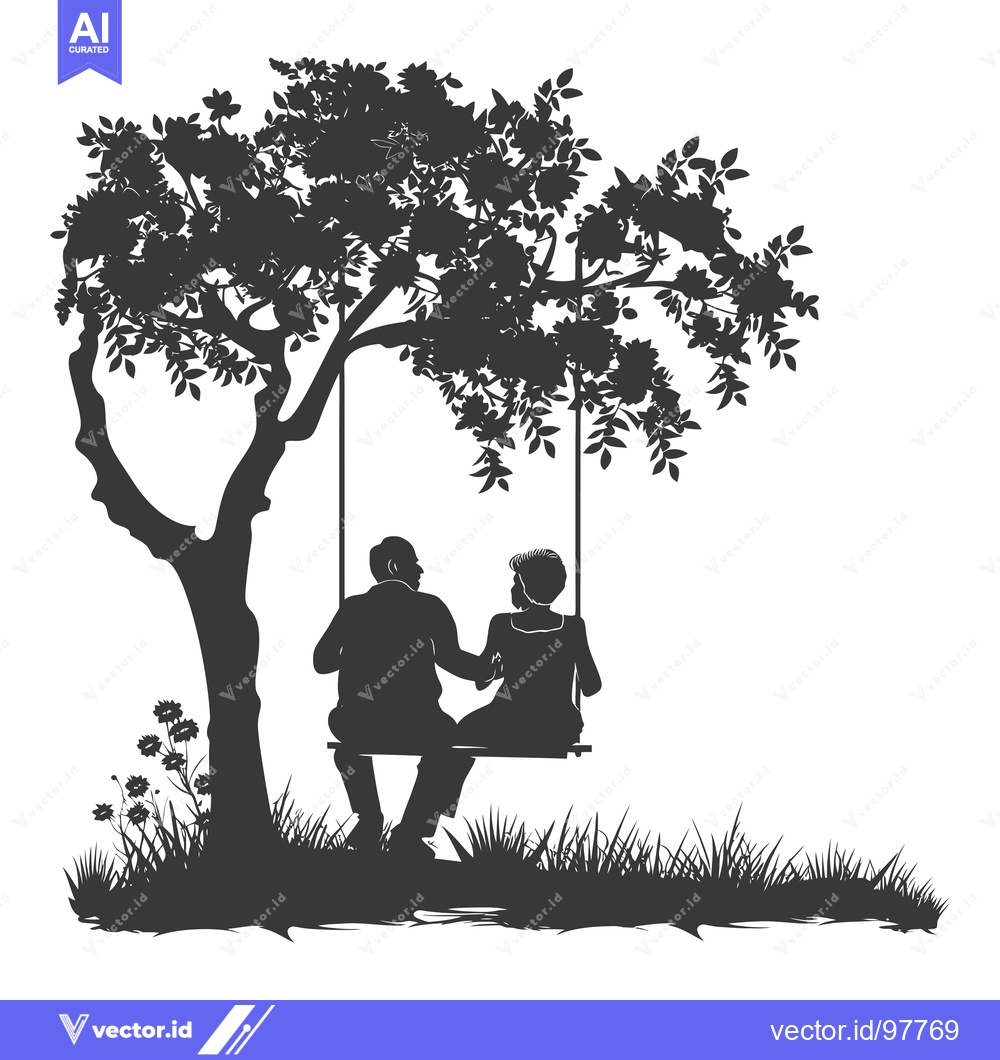 Premium Vector of Silhouette of a couple on a swing in a tree