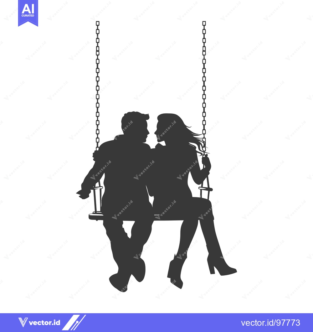 Premium Vector of Silhouette of a Couple on a Swing, Looking at Each Other