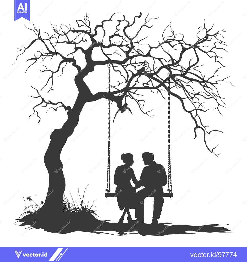 Premium Vector dari Silhouette of a Couple on a Swing Under a Bare Tree