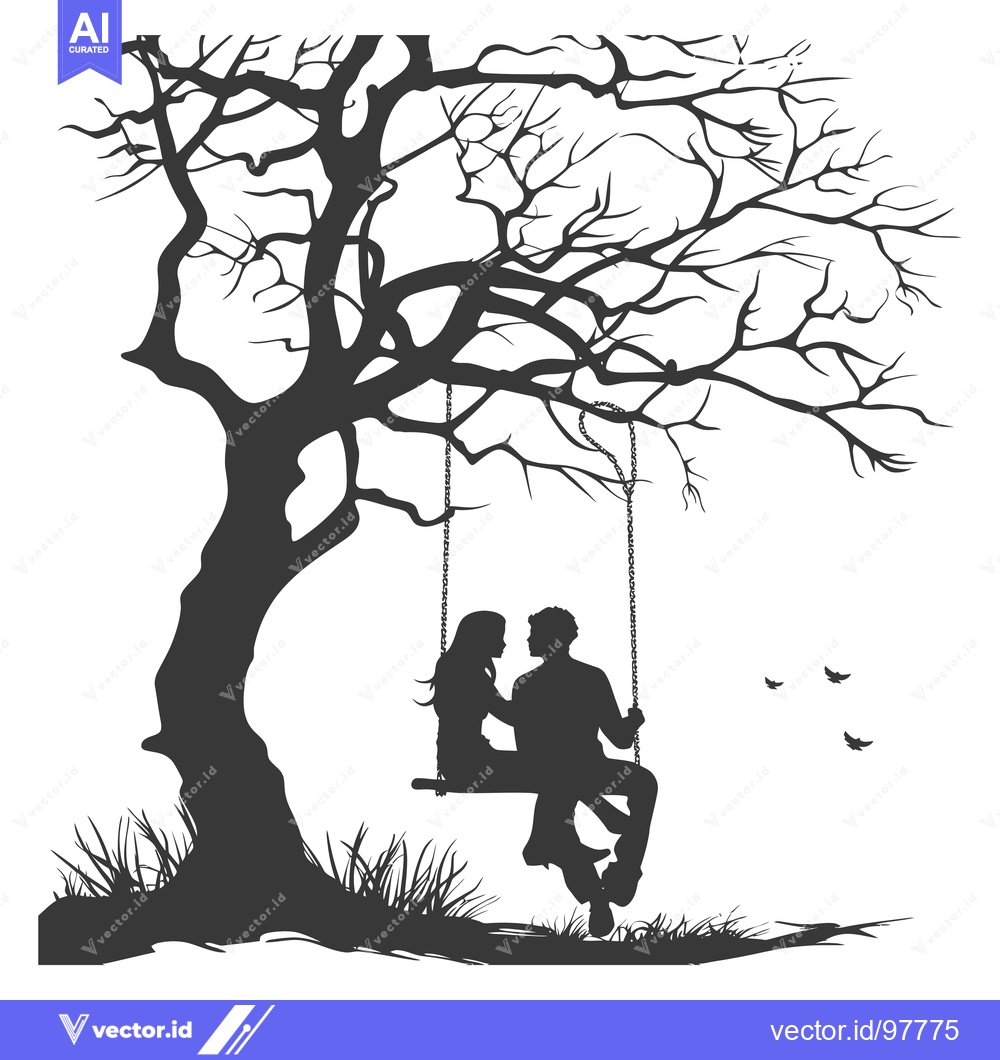Premium Vector dari Silhouette of a Couple on a Swing Under a Bare Tree