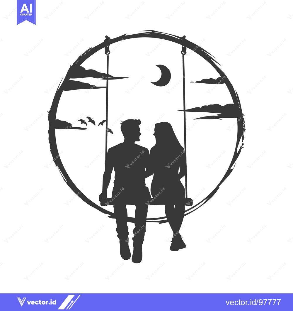 Premium Vector of Silhouette of a Couple on a Swing Under a Crescent Moon