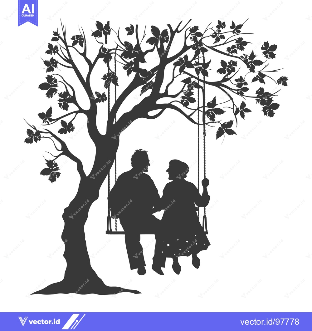 Premium Vector dari Silhouette of a couple on a swing under a leafy tree.