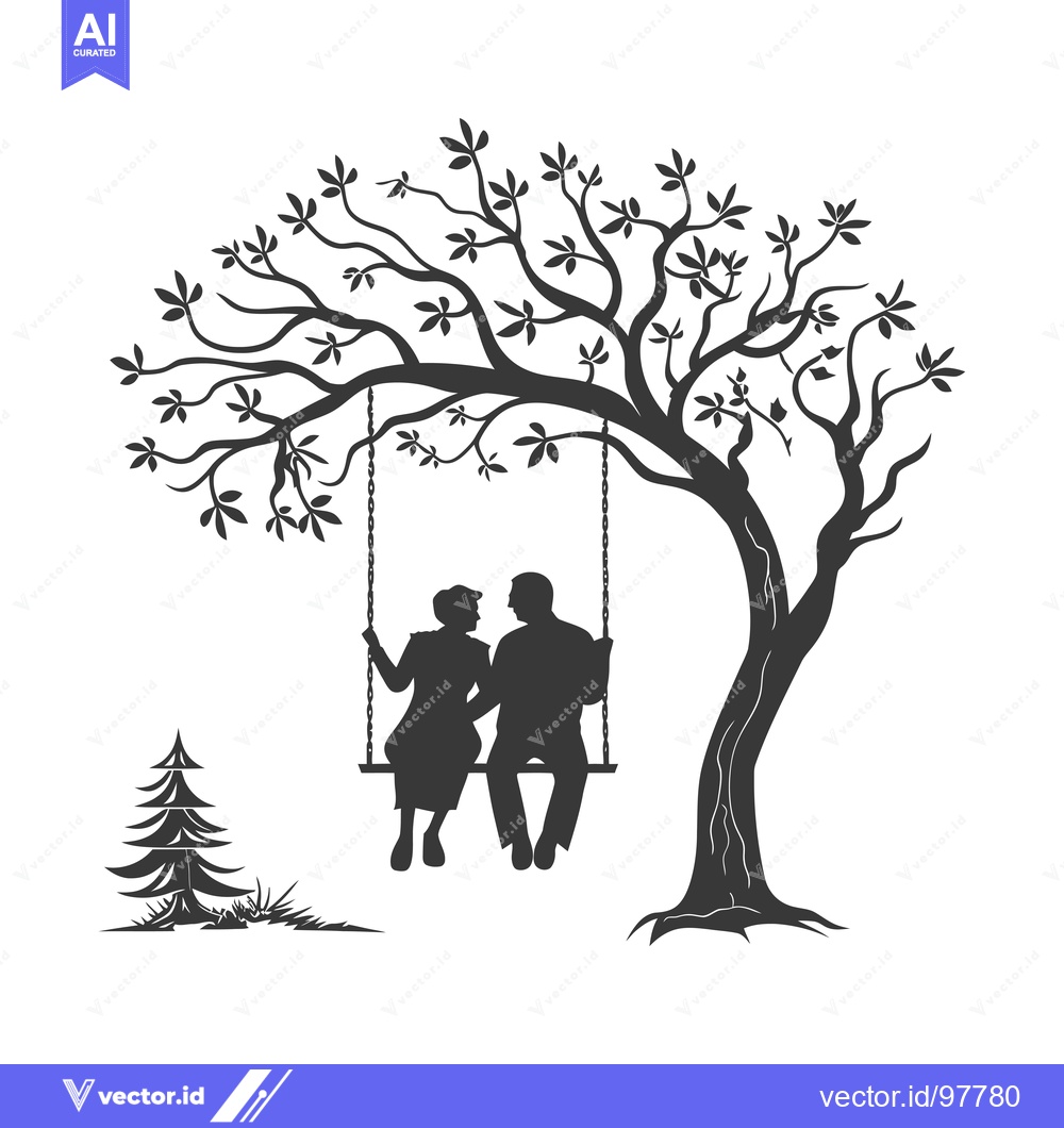 Premium Vector dari Silhouette of a couple on a swing under a tree