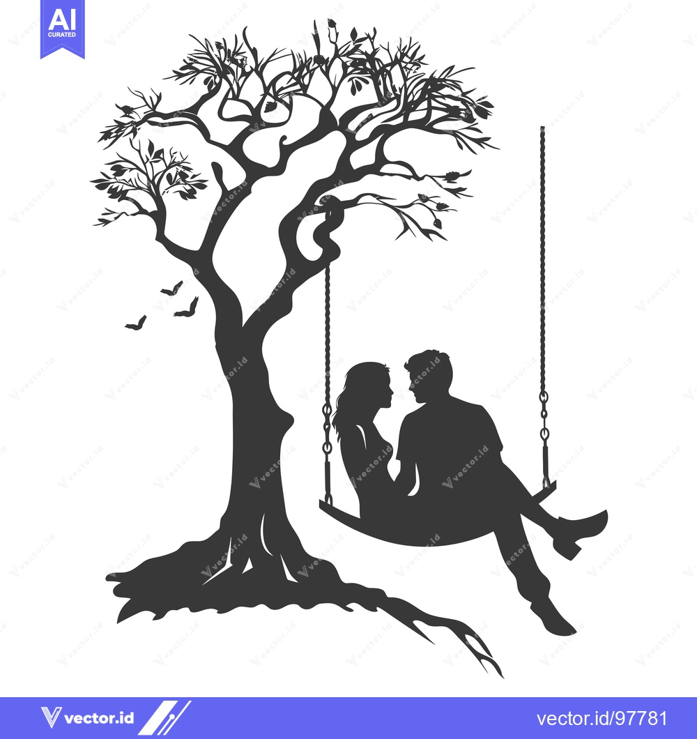 Premium Vector dari Silhouette of a Couple on a Swing Under a Tree