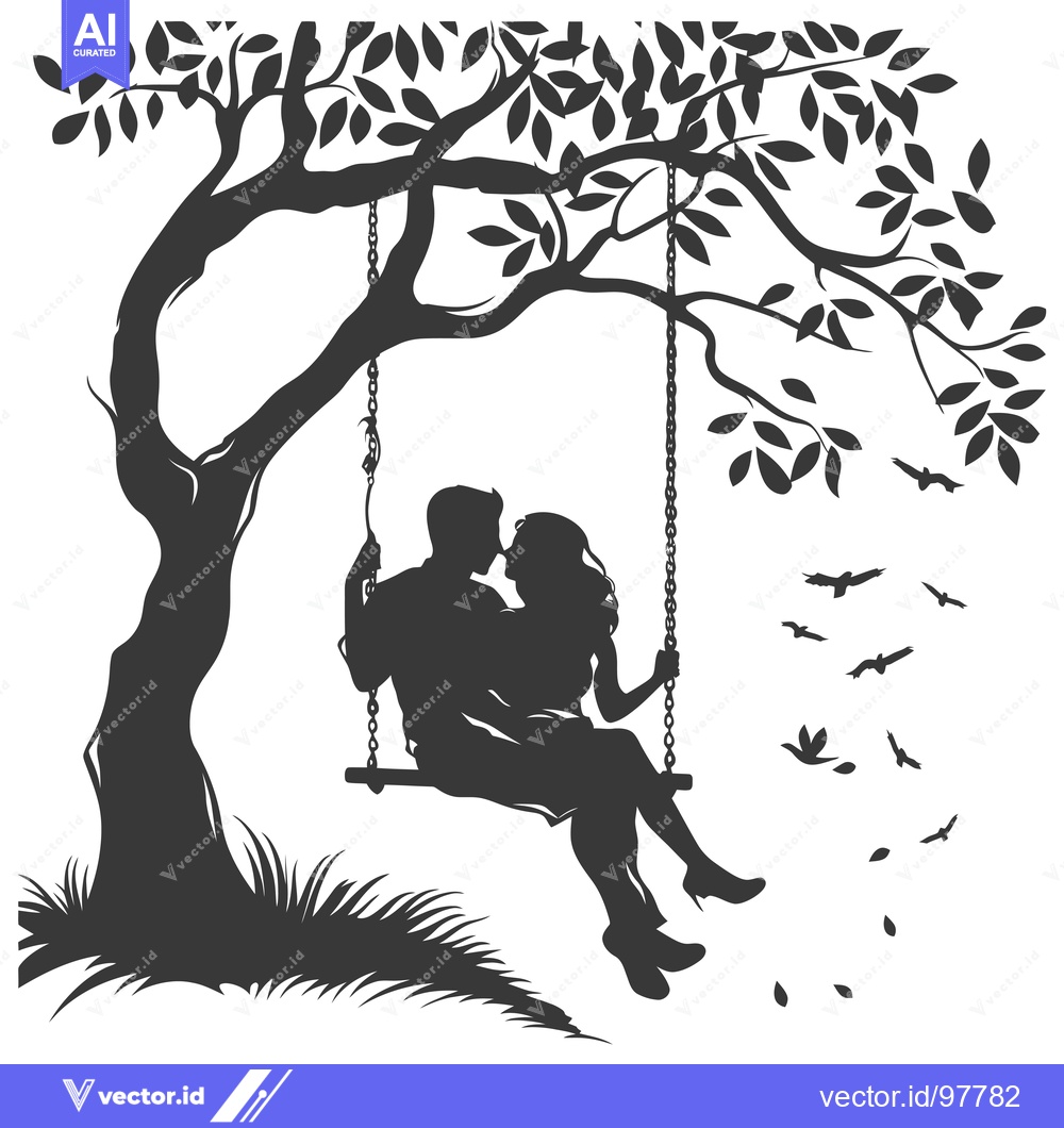 Premium Vector dari Silhouette of a Couple on a Swing Under a Tree