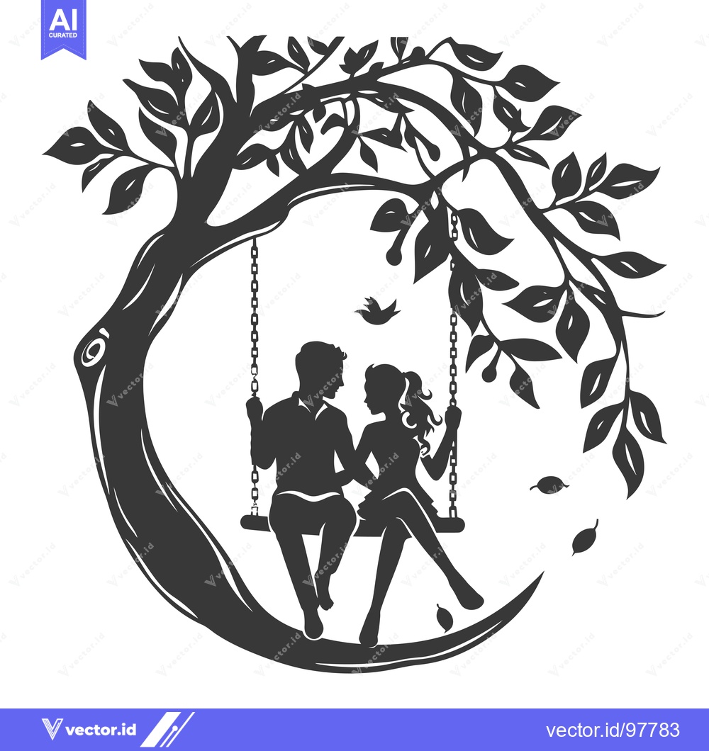 Premium Vector dari Silhouette of a Couple on a Swing Under a Tree