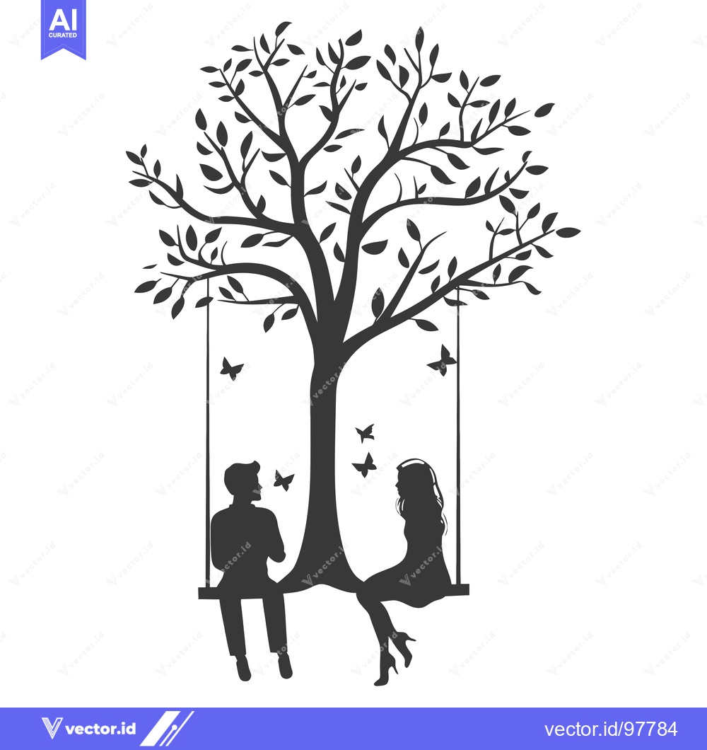 Premium Vector dari Silhouette of a Couple on a Swing Under a Tree