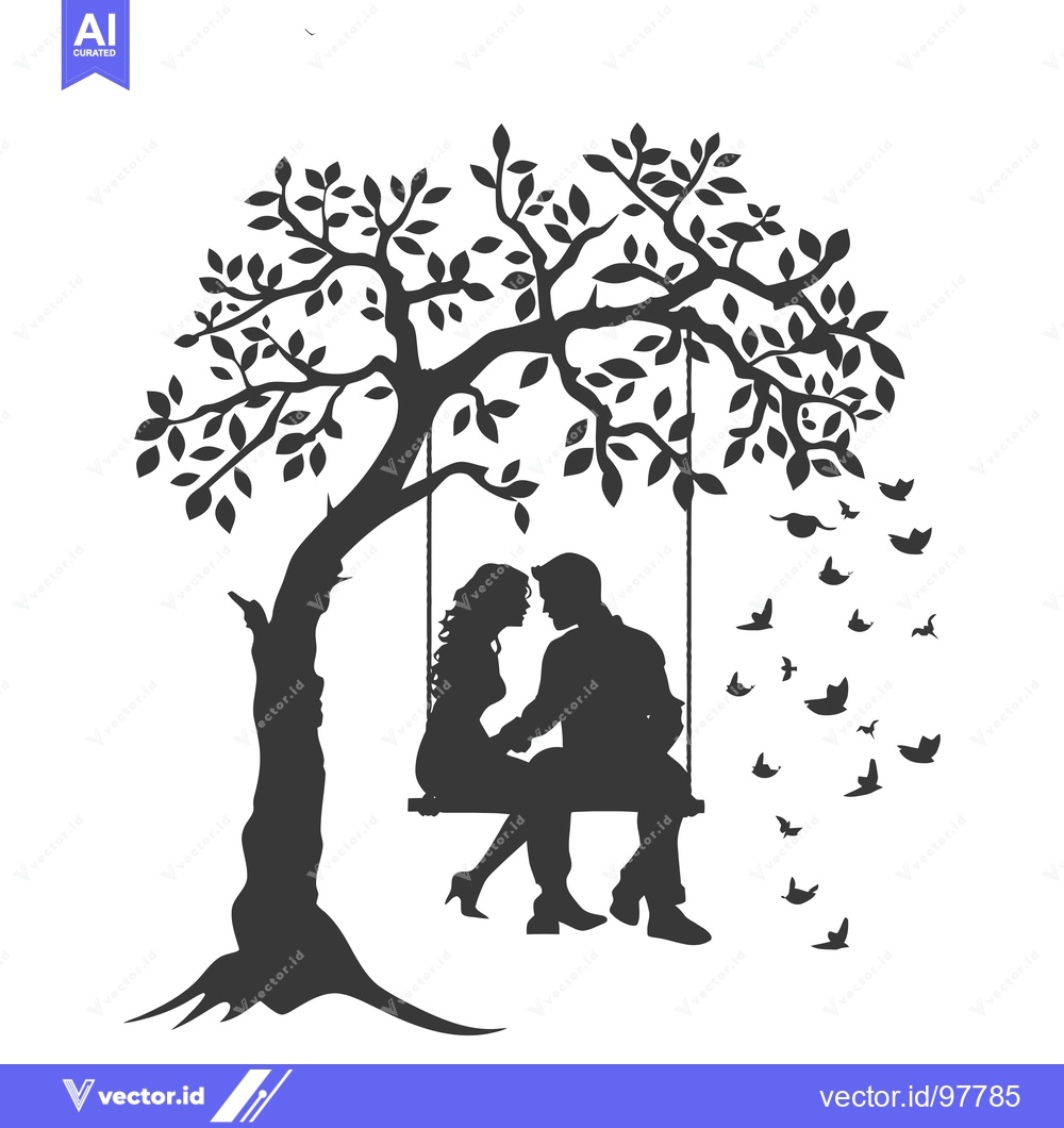 Premium Vector of Silhouette of a Couple on a Swing Under a Tree