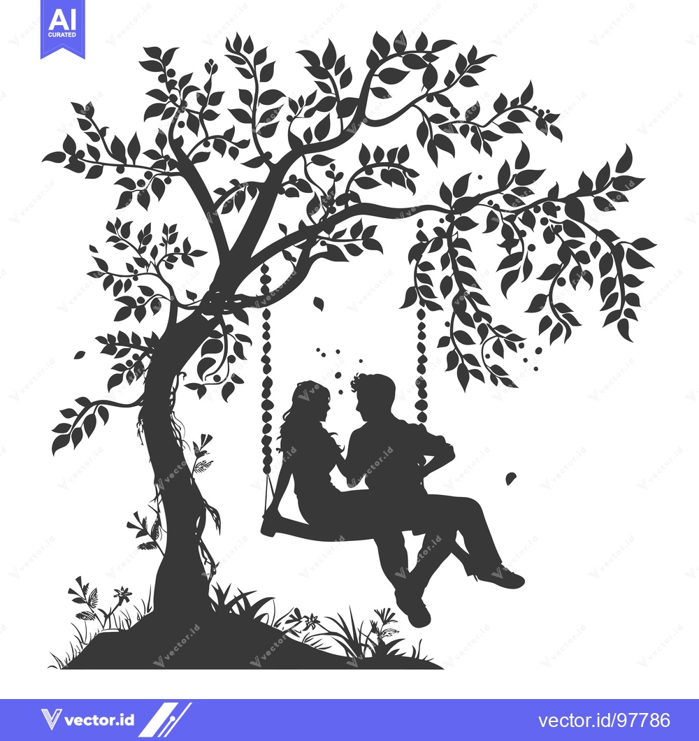 Premium Vector of Silhouette of a Couple on a Swing Under a Tree