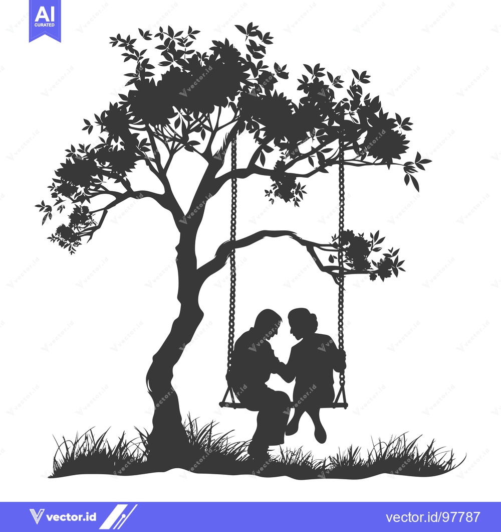 Premium Vector dari Silhouette of a Couple on a Swing Under a Tree