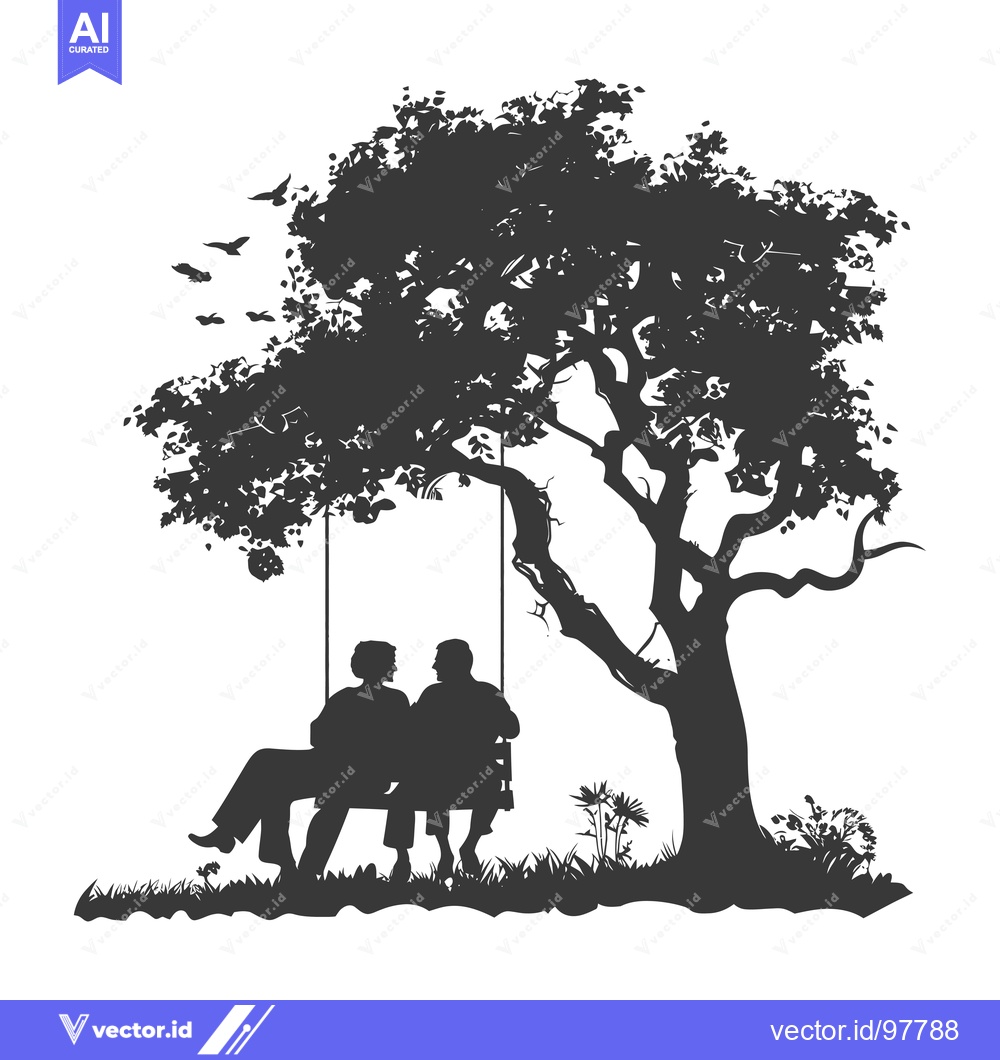 Premium Vector dari Silhouette of a Couple on a Swing Under a Tree