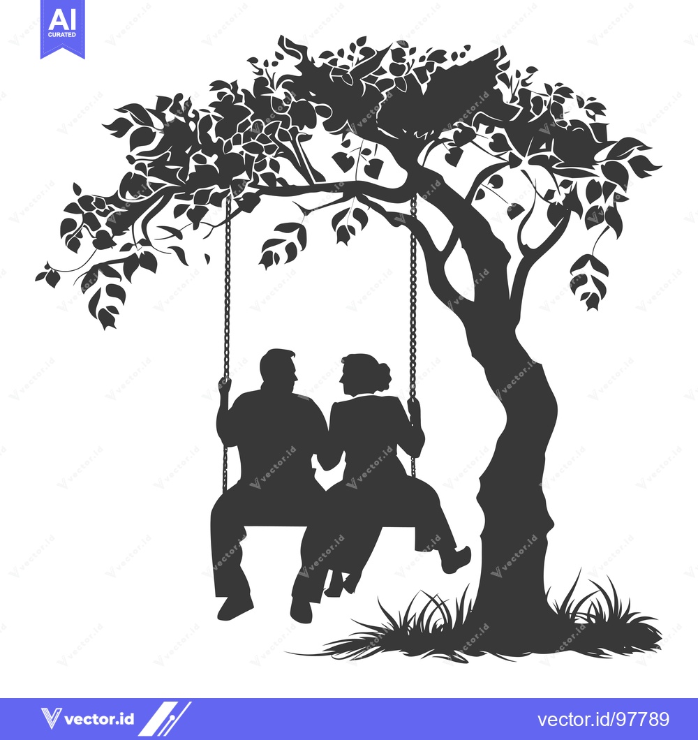 Premium Vector of Silhouette of a Couple on a Swing Under a Tree