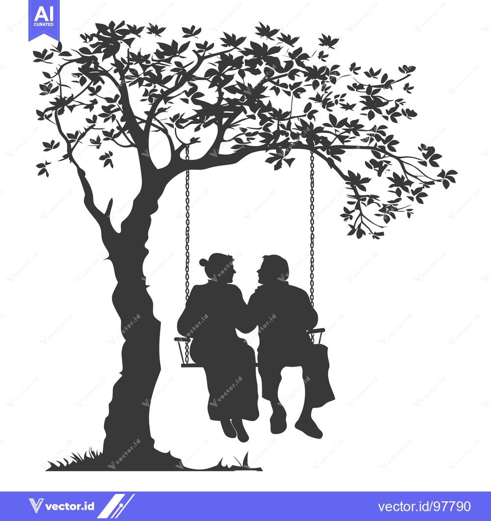 Premium Vector of Silhouette of a Couple on a Swing Under a Tree