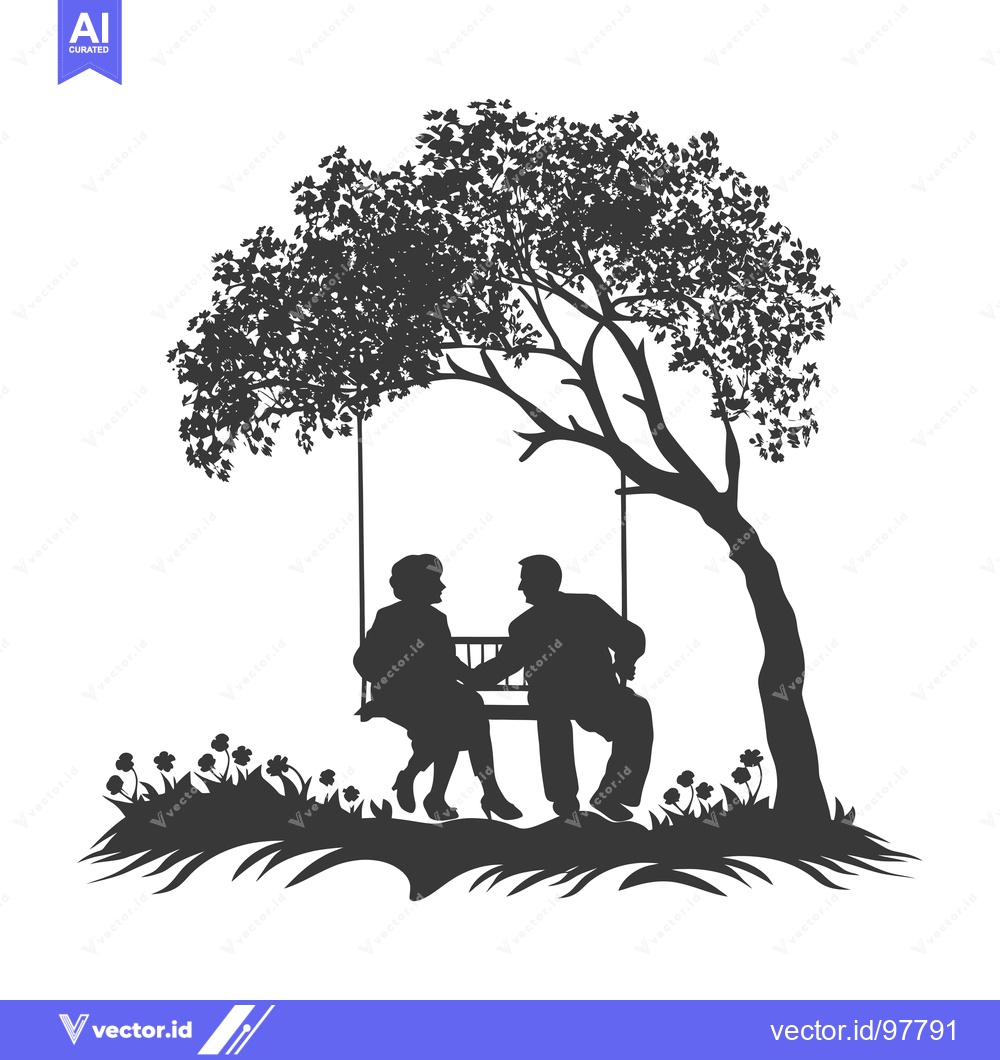 Premium Vector dari Silhouette of a Couple on a Swing Under a Tree